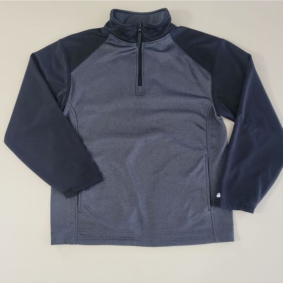 Badger Men's Athletic Black and Gray Qtr-Zip Long Sleeve Pullover - Picture 1 of 11